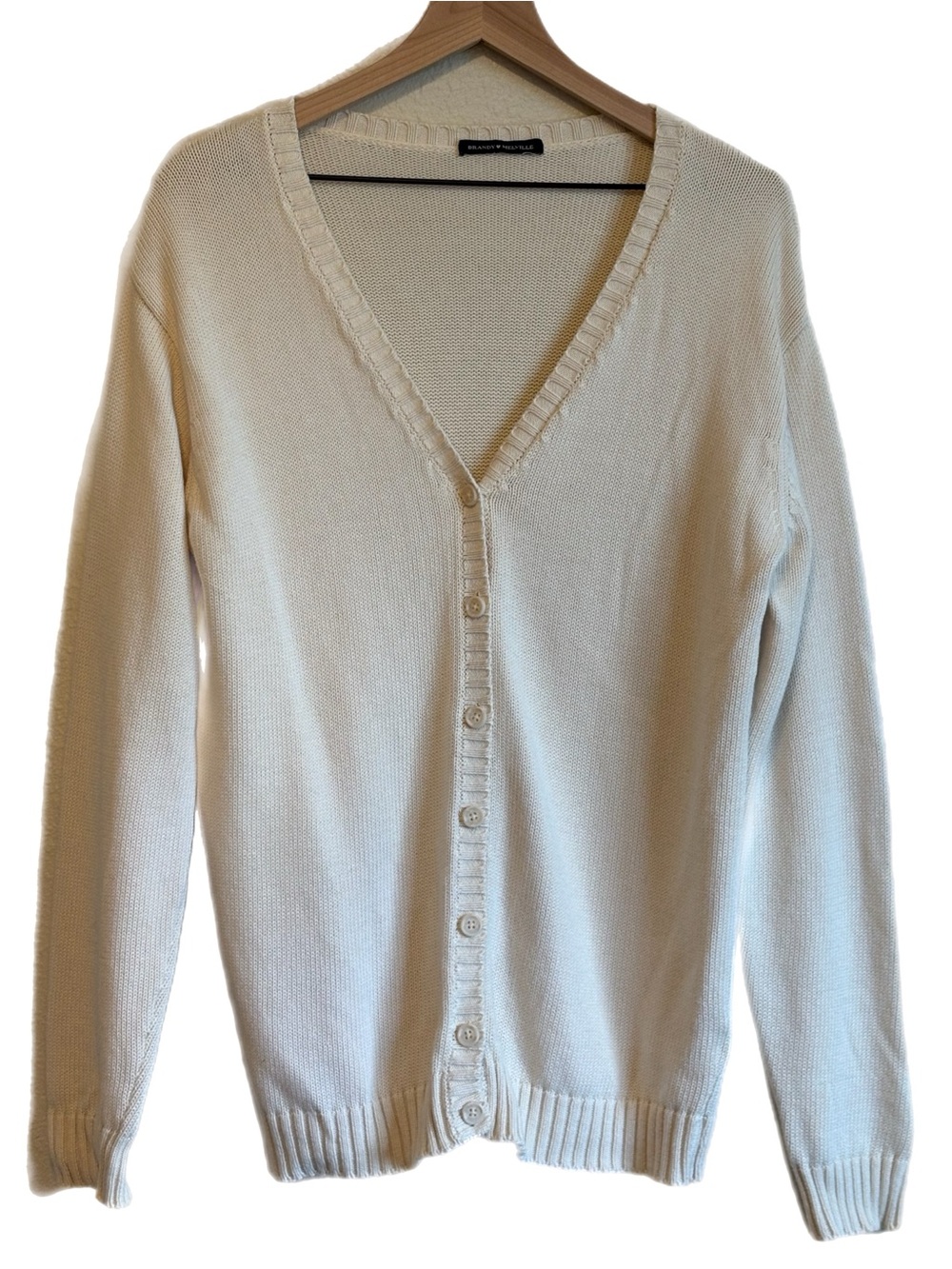 Brandy Melville V-Neck Button Up Cardigan 100% Cotton Cream L Preppy